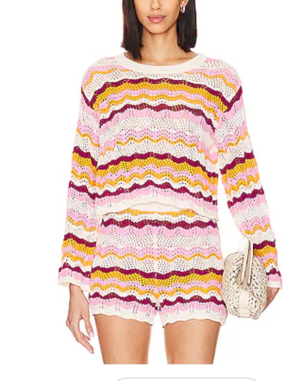 L*Space Sun Ray matching crochet knit sweater and shorts set Medium